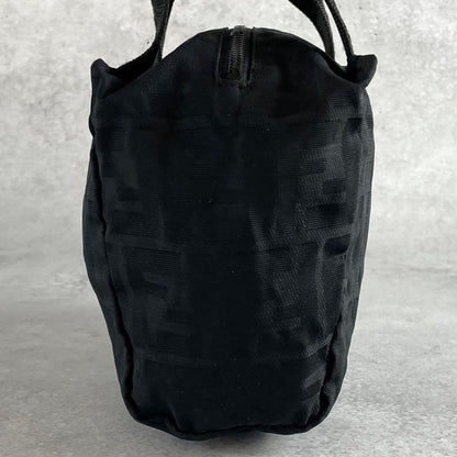 FENDI Hand Bag Tote Purse FF Zucca Nylon Leather Black Authentic