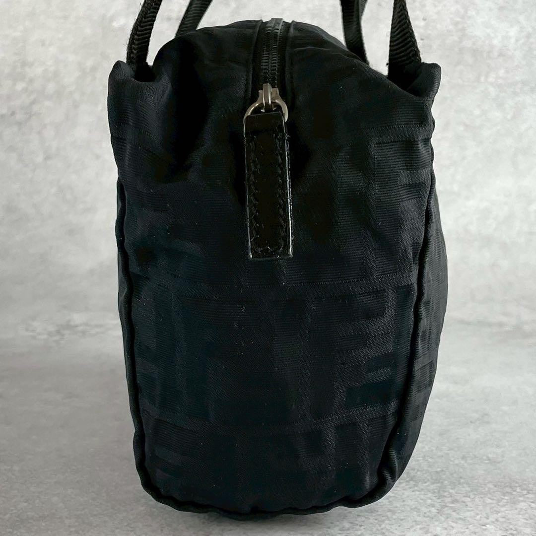 FENDI Hand Bag Tote Purse FF Zucca Nylon Leather Black Authentic