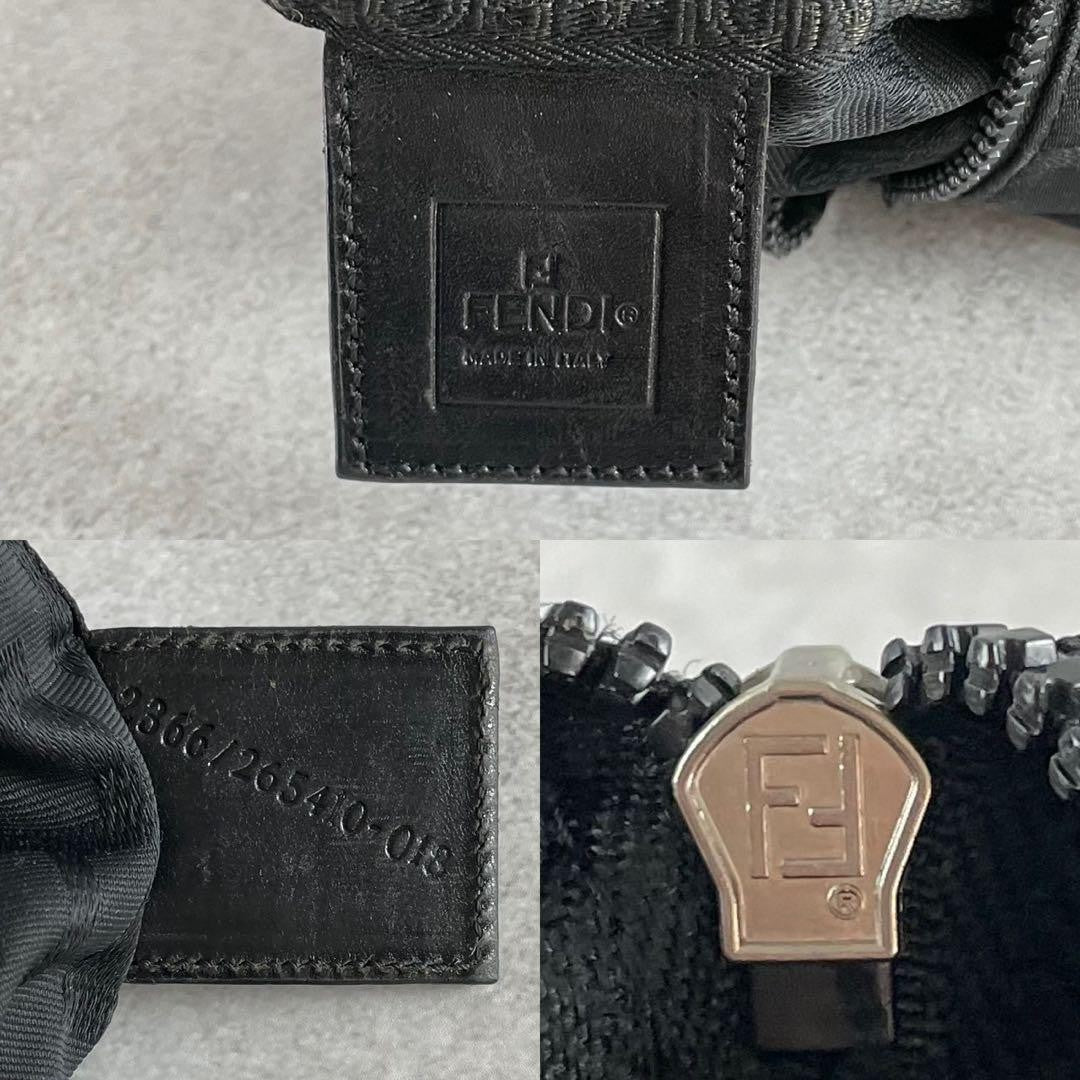 FENDI Hand Bag Tote Purse FF Zucca Nylon Leather Black Authentic