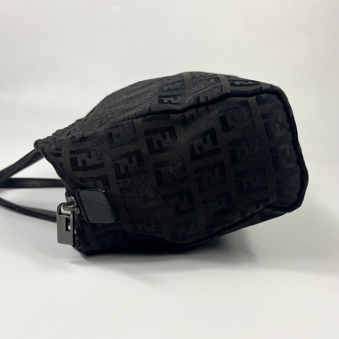 FENDI Hand Bag Tote Purse FF Zucca Canvas Leather Black Authentic