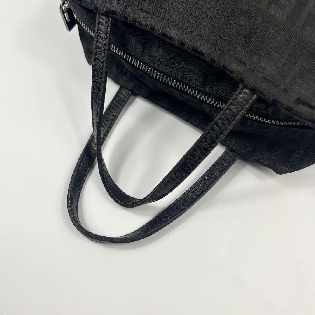 FENDI Hand Bag Tote Purse FF Zucca Canvas Leather Black Authentic