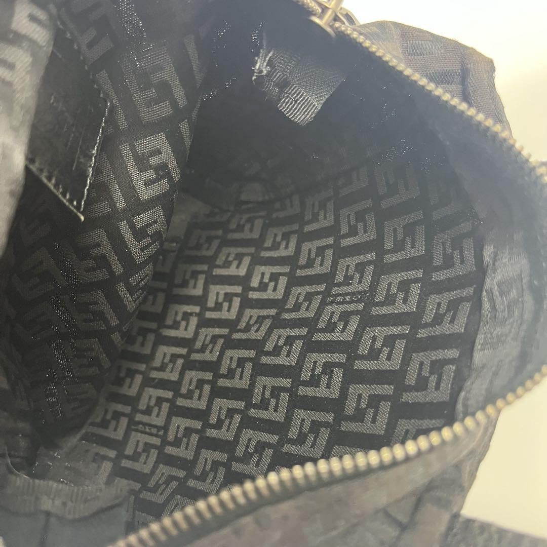 FENDI Hand Bag Tote Purse FF Zucca Canvas Leather Black Authentic