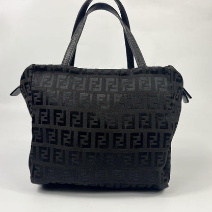 FENDI Hand Bag Tote Purse FF Zucca Canvas Leather Black Authentic
