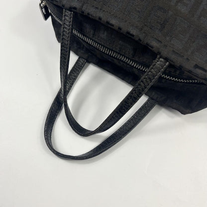 FENDI Hand Bag Tote Purse FF Zucca Canvas Leather Black Authentic