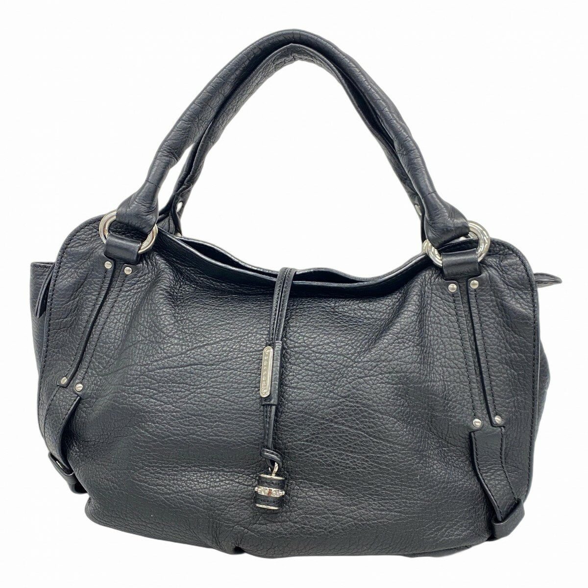 CELINE Hand Bag Tote Purse Leather Black Authentic