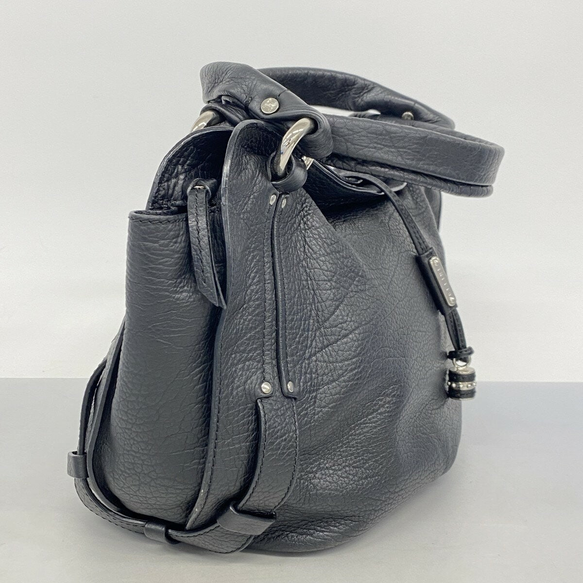 CELINE Hand Bag Tote Purse Leather Black Authentic