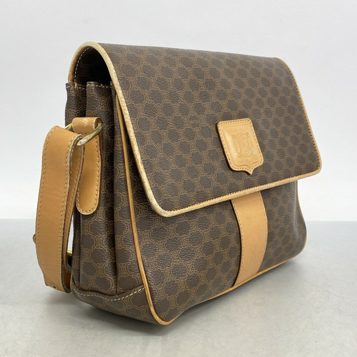 CELINE Shoulder Bag Purse Macadam PVC Brown Authentic