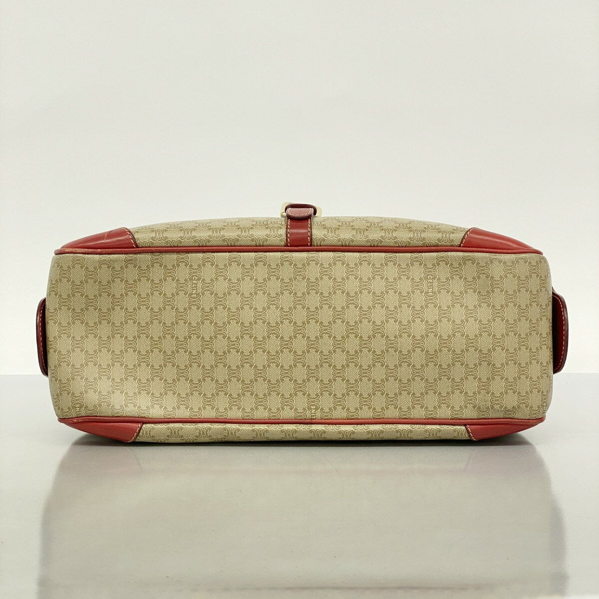CELINE Hand Bag Tote Purse Macadam PVC Beige Red Authentic