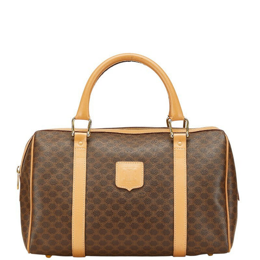 CELINE Hand Bag Tote Purse Macadam PVC Leather Brown Authentic
