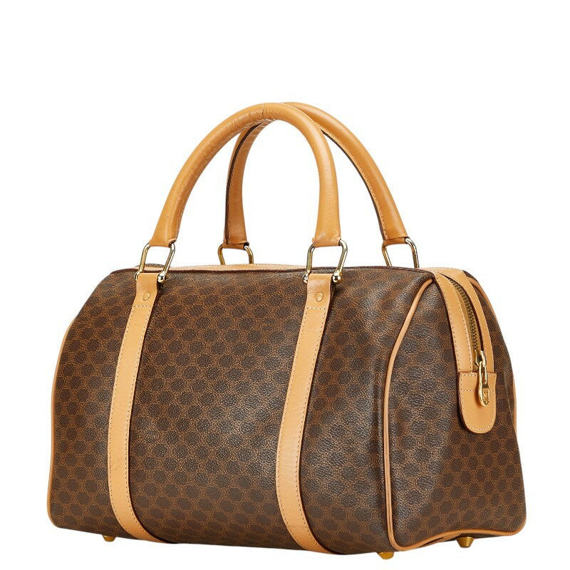 CELINE Hand Bag Tote Purse Macadam PVC Leather Brown Authentic