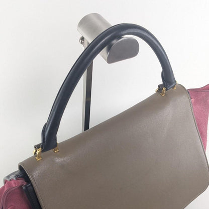 CELINE Hand Shoulder Bag Tote Purse Trapeze Leather Suede Black Pink Brown Auth