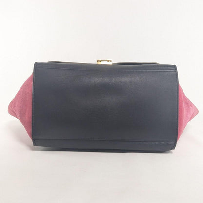 CELINE Hand Shoulder Bag Tote Purse Trapeze Leather Suede Black Pink Brown Auth