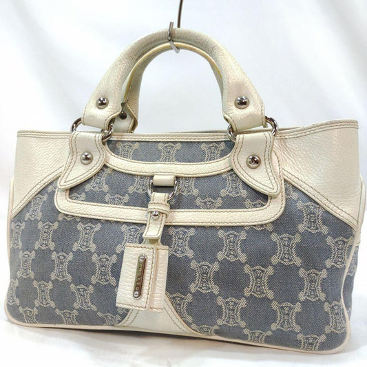 CELINE Hand Bag Tote Purse Boogie Macadam Leather Denim Navy White Authentic