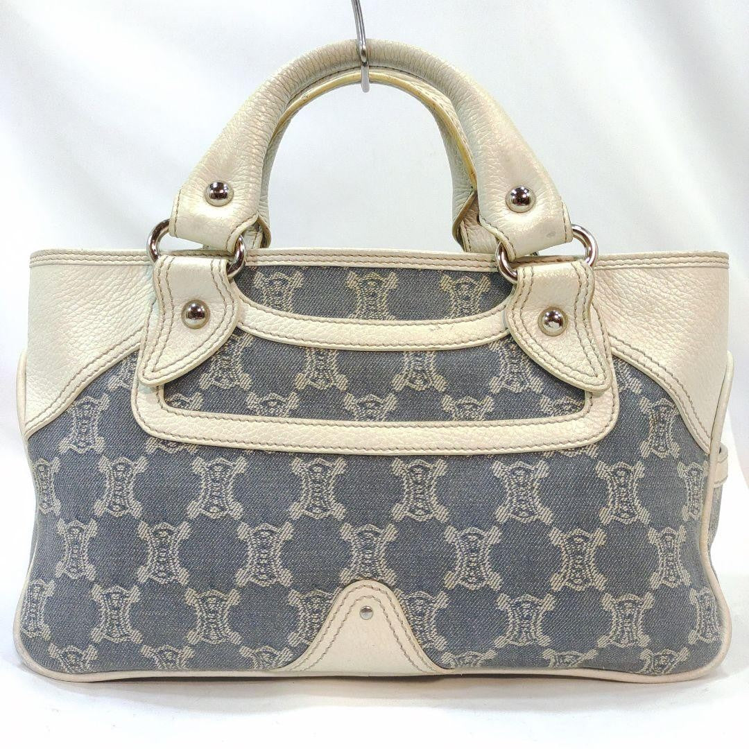 CELINE Hand Bag Tote Purse Boogie Macadam Leather Denim Navy White Authentic