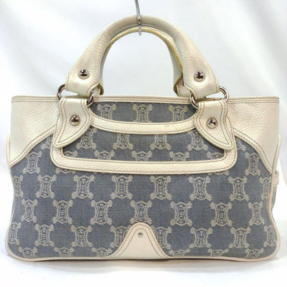 CELINE Hand Bag Tote Purse Boogie Macadam Leather Denim Navy White Authentic