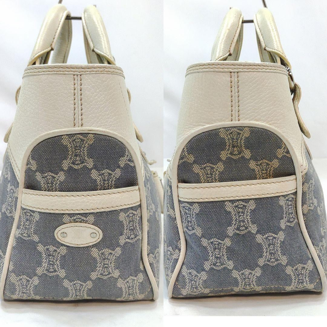 CELINE Hand Bag Tote Purse Boogie Macadam Leather Denim Navy White Authentic