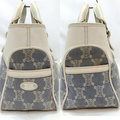 CELINE Hand Bag Tote Purse Boogie Macadam Leather Denim Navy White Authentic