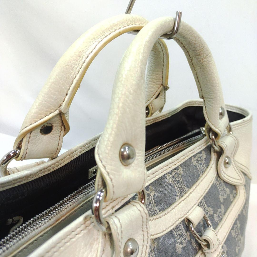 CELINE Hand Bag Tote Purse Boogie Macadam Leather Denim Navy White Authentic