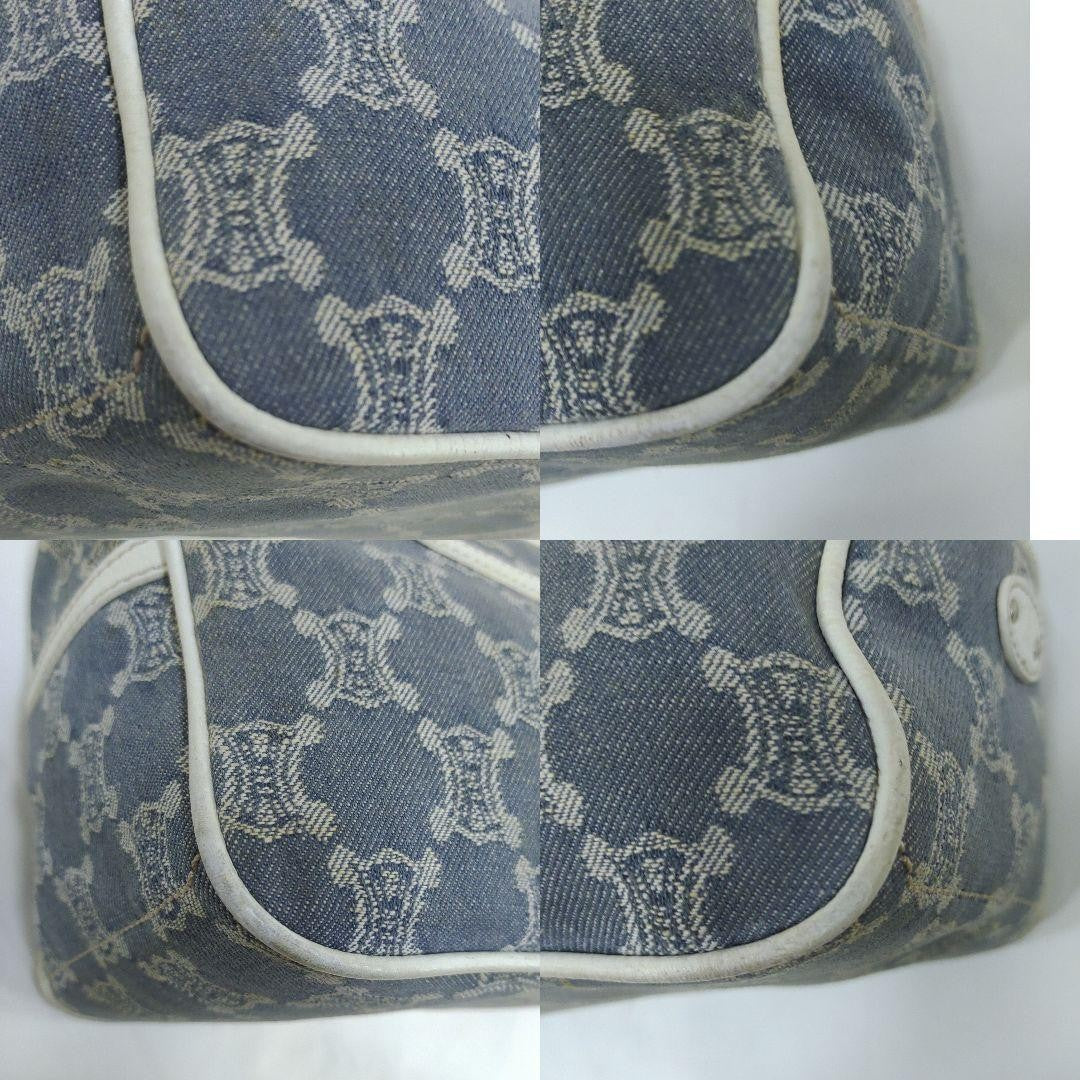 CELINE Hand Bag Tote Purse Boogie Macadam Leather Denim Navy White Authentic