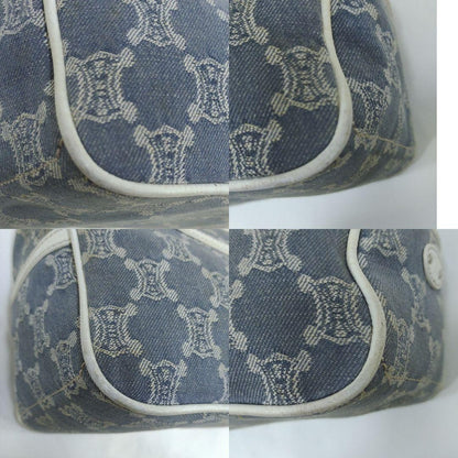CELINE Hand Bag Tote Purse Boogie Macadam Leather Denim Navy White Authentic