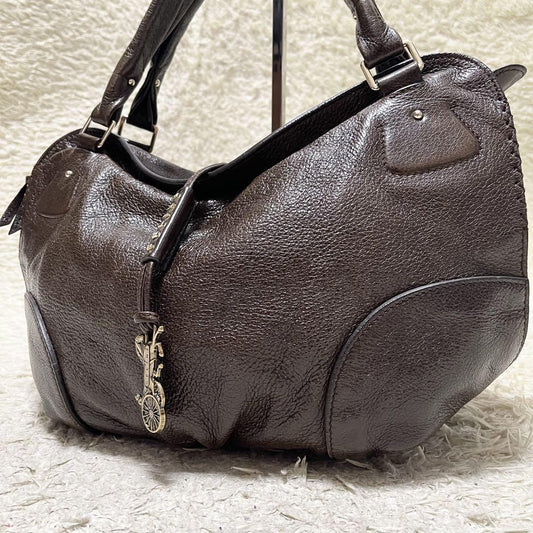 CELINE Shoulder Bag Purse Leather Brown Authentic
