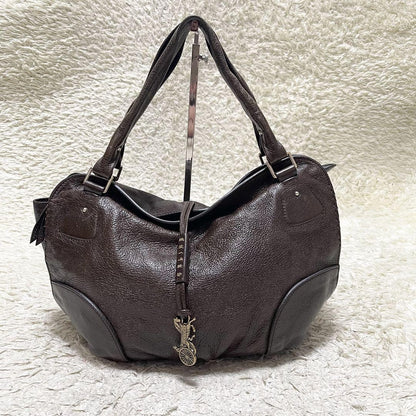 CELINE Shoulder Bag Purse Leather Brown Authentic