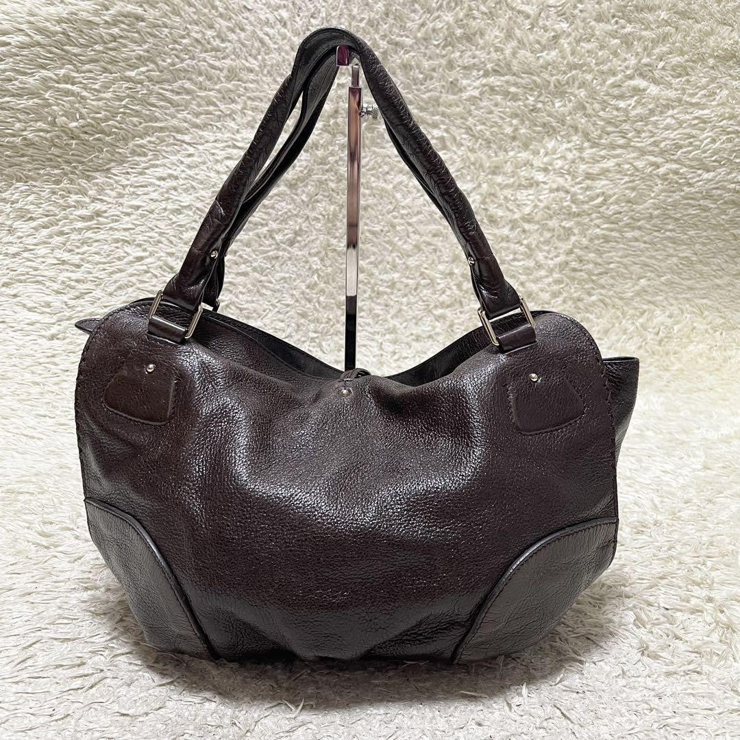 CELINE Shoulder Bag Purse Leather Brown Authentic