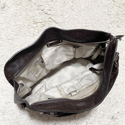 CELINE Shoulder Bag Purse Leather Brown Authentic