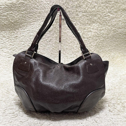 CELINE Shoulder Bag Purse Leather Brown Authentic