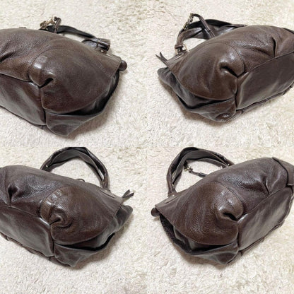 CELINE Shoulder Bag Purse Leather Brown Authentic