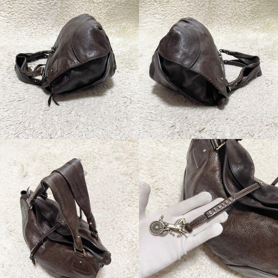 CELINE Shoulder Bag Purse Leather Brown Authentic