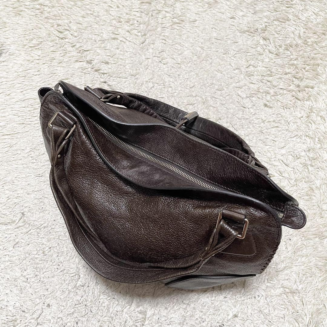 CELINE Shoulder Bag Purse Leather Brown Authentic