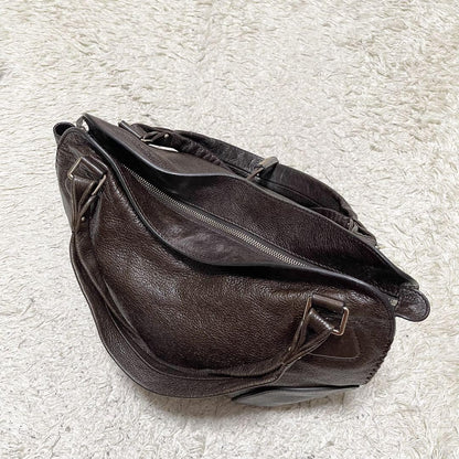 CELINE Shoulder Bag Purse Leather Brown Authentic