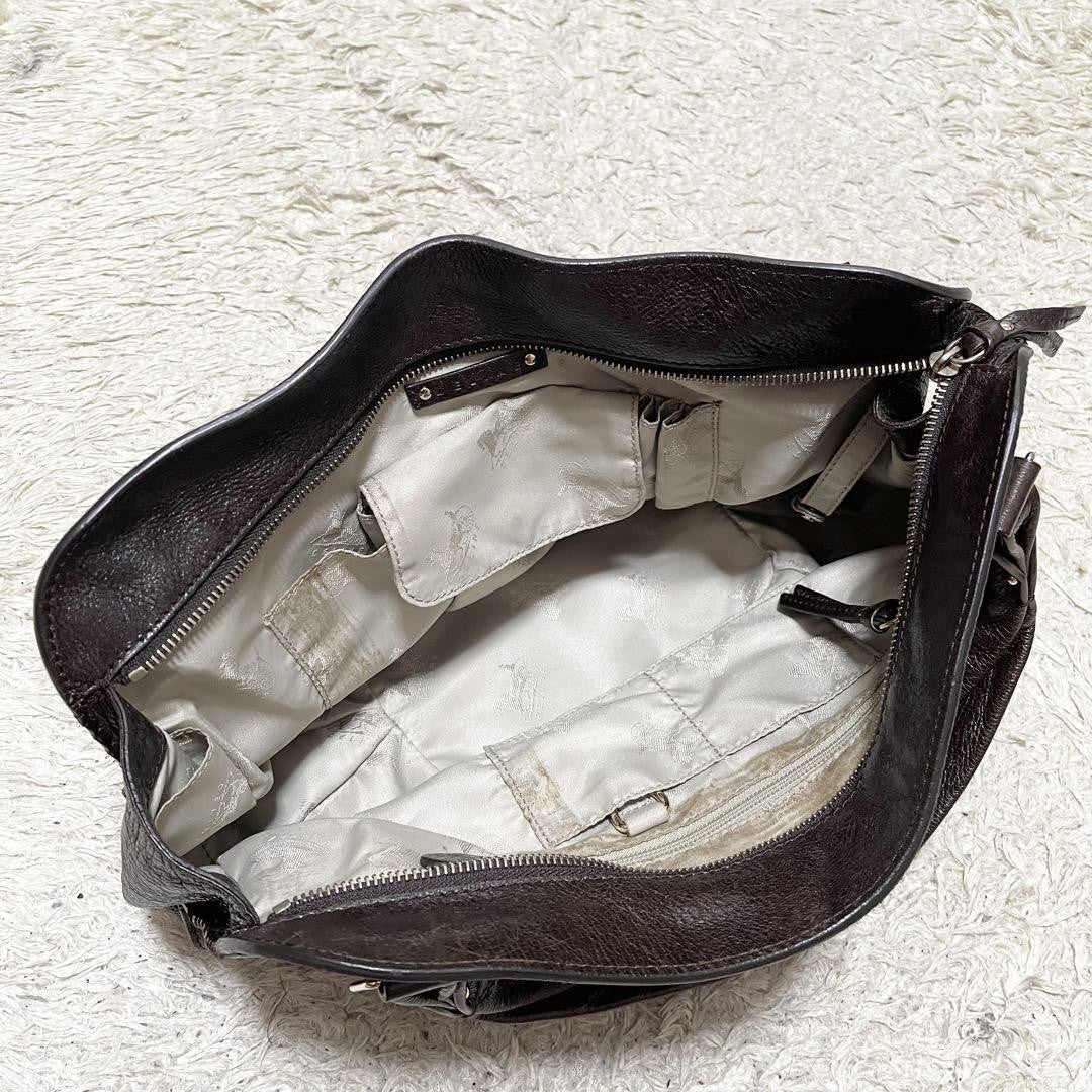 CELINE Shoulder Bag Purse Leather Brown Authentic