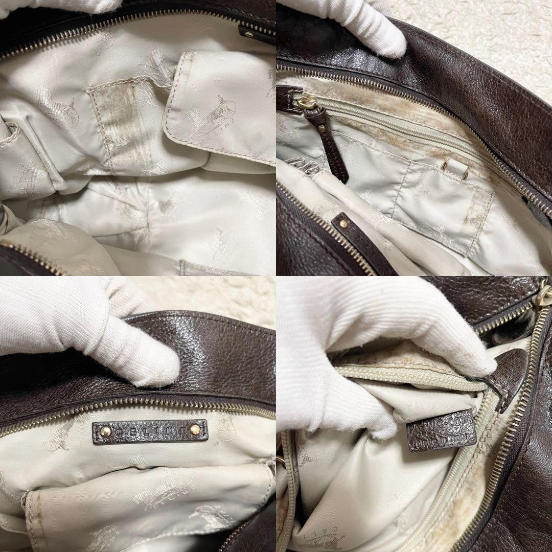 CELINE Shoulder Bag Purse Leather Brown Authentic