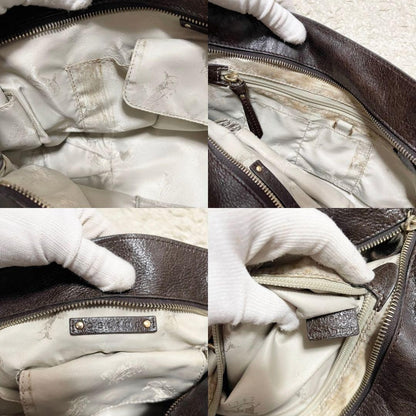 CELINE Shoulder Bag Purse Leather Brown Authentic