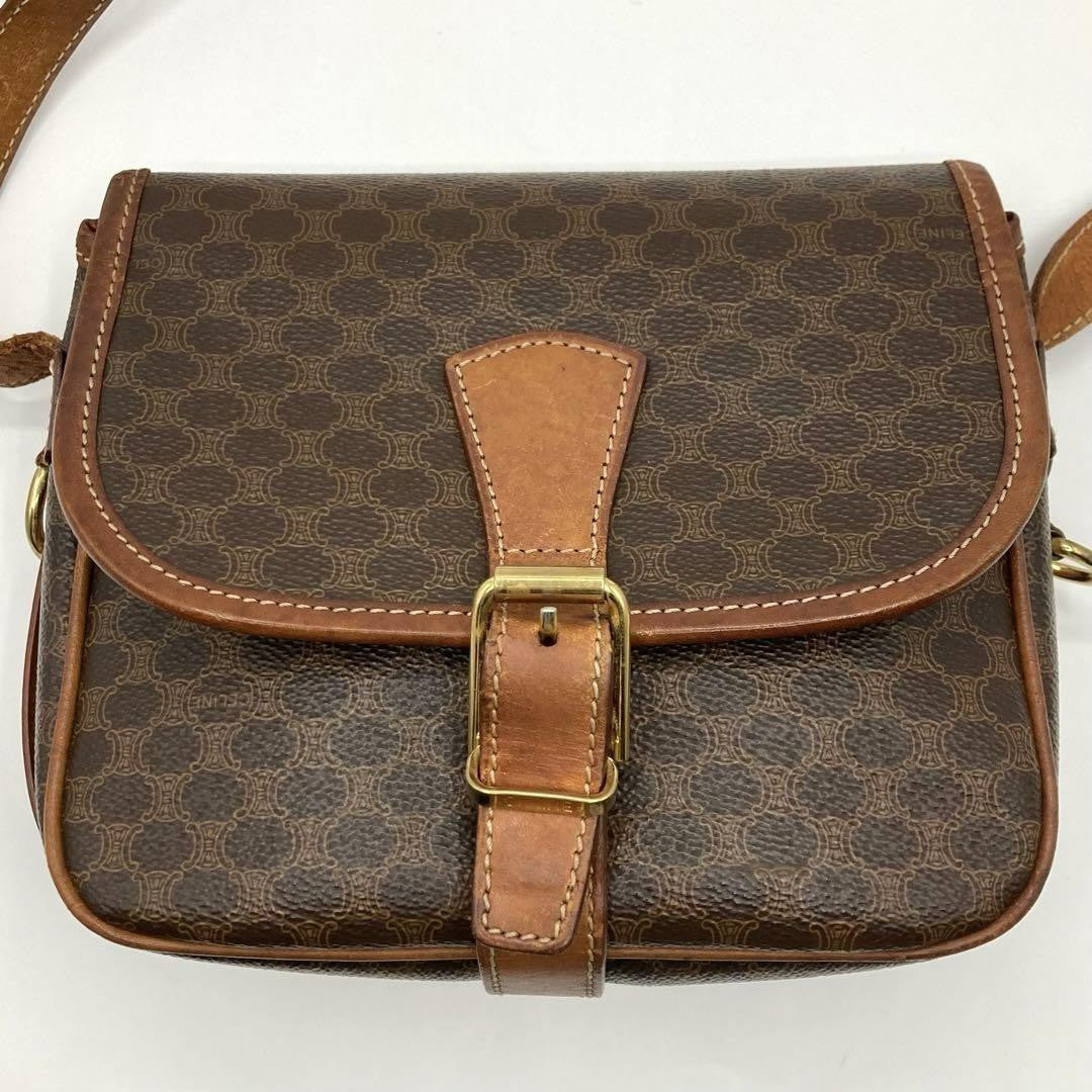 CELINE Shoulder Bag Purse Macadam PVC Leather Brown Authentic
