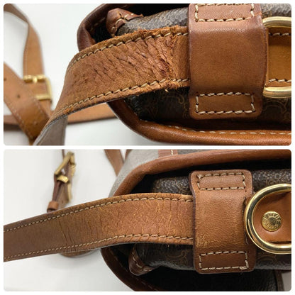 CELINE Shoulder Bag Purse Macadam PVC Leather Brown Authentic