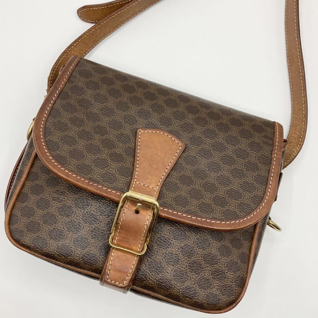 CELINE Shoulder Bag Purse Macadam PVC Leather Brown Authentic