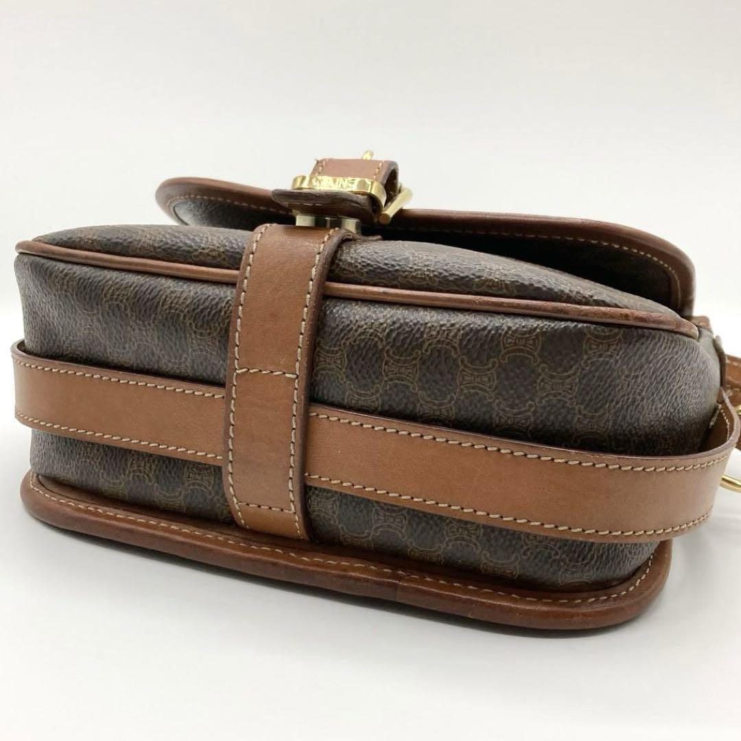CELINE Shoulder Bag Purse Macadam PVC Leather Brown Authentic