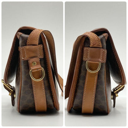 CELINE Shoulder Bag Purse Macadam PVC Leather Brown Authentic