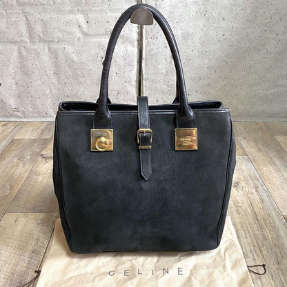 CELINE Hand Bag Tote Purse Leather Black Authentic