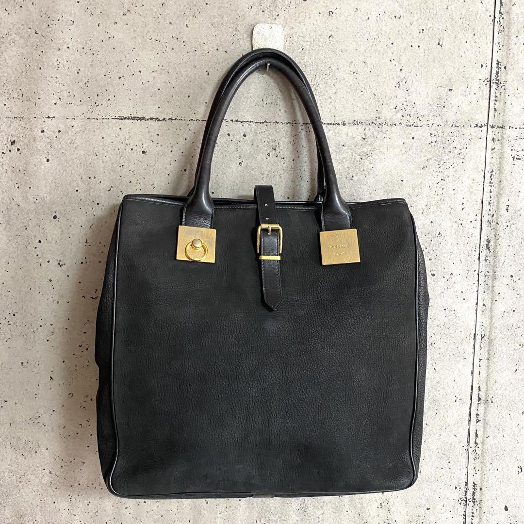 CELINE Hand Bag Tote Purse Leather Black Authentic