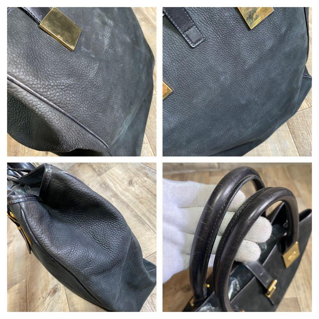 CELINE Hand Bag Tote Purse Leather Black Authentic