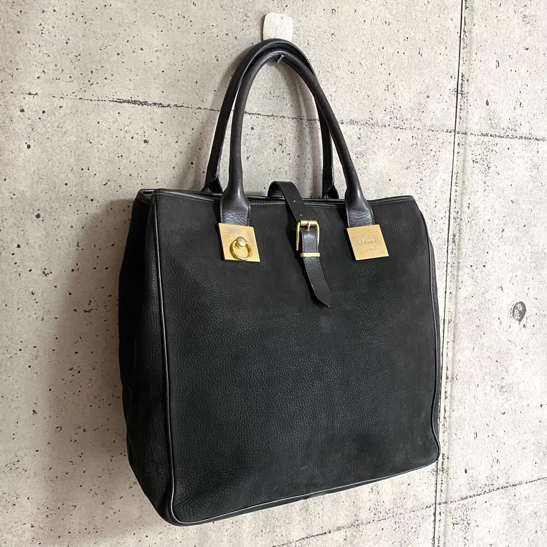 CELINE Hand Bag Tote Purse Leather Black Authentic