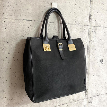 CELINE Hand Bag Tote Purse Leather Black Authentic