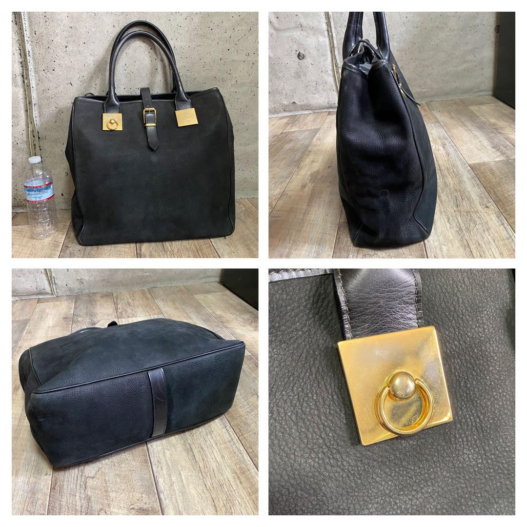 CELINE Hand Bag Tote Purse Leather Black Authentic