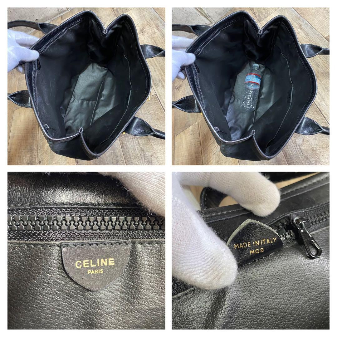 CELINE Hand Bag Tote Purse Leather Black Authentic