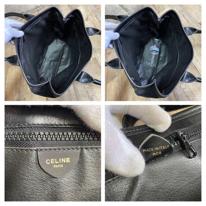 CELINE Hand Bag Tote Purse Leather Black Authentic