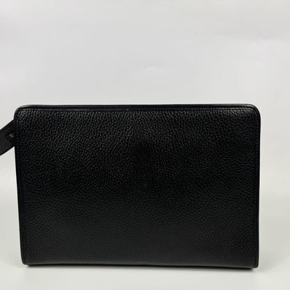 CELINE Clutch Bag Second Bag Gancini Leather Black Authentic